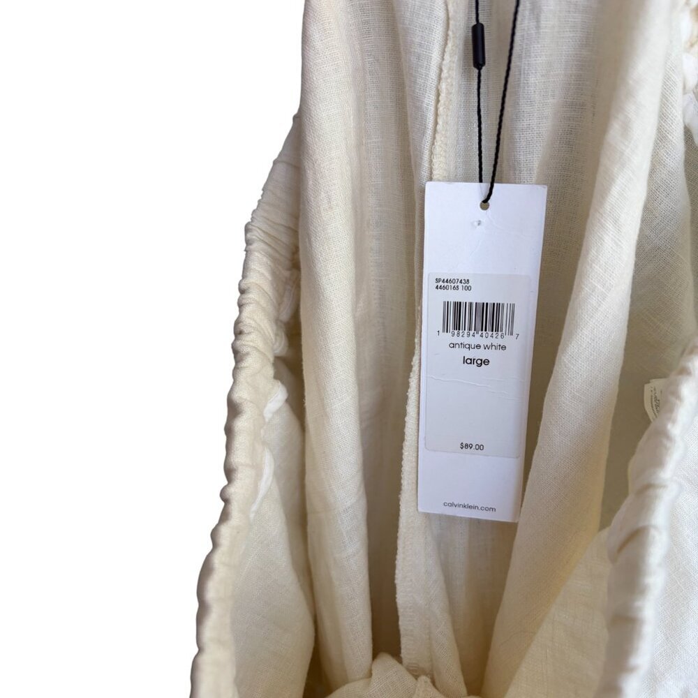 NWT Calvin Klein Creme Linen Wide Leg Pants Draw String Waist size L - Picture 10 of 11